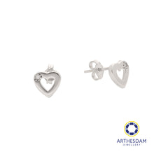 Load image into Gallery viewer, Arthesdam Jewellery 18K White Gold Heart Outline With Stone Earrings
