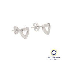 Load image into Gallery viewer, Arthesdam Jewellery 18K White Gold Heart Outline With Stone Earrings
