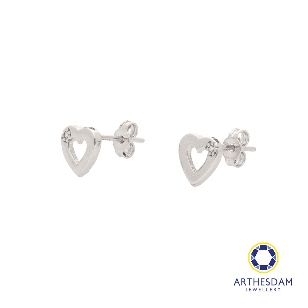 Arthesdam Jewellery 18K White Gold Heart Outline With Stone Earrings
