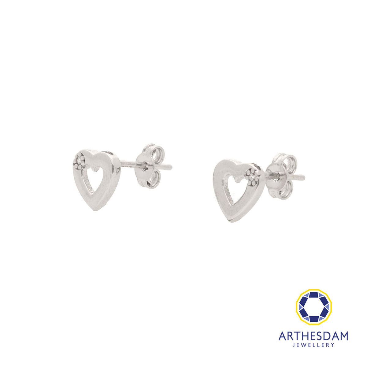 Arthesdam Jewellery 18K White Gold Heart Outline With Stone Earrings