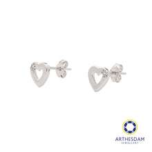 Load image into Gallery viewer, Arthesdam Jewellery 18K White Gold Heart Outline With Stone Earrings
