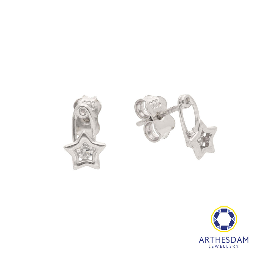 Arthesdam Jewellery 18K White Gold Star Safety Pin Earrings