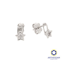 Load image into Gallery viewer, Arthesdam Jewellery 18K White Gold Star Safety Pin Earrings
