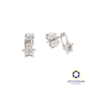 Arthesdam Jewellery 18K White Gold Star Safety Pin Earrings