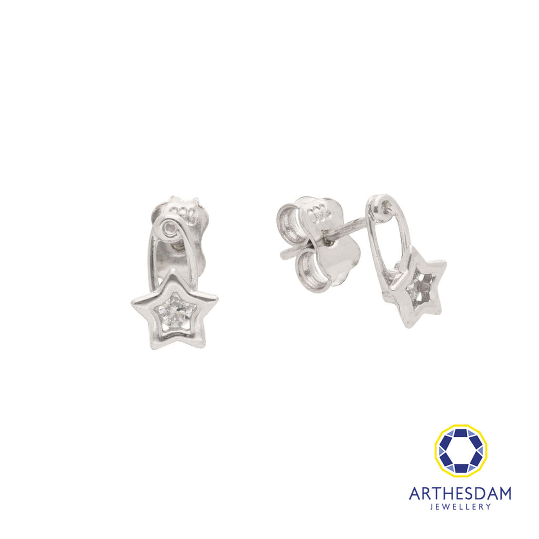 Arthesdam Jewellery 18K White Gold Star Safety Pin Earrings