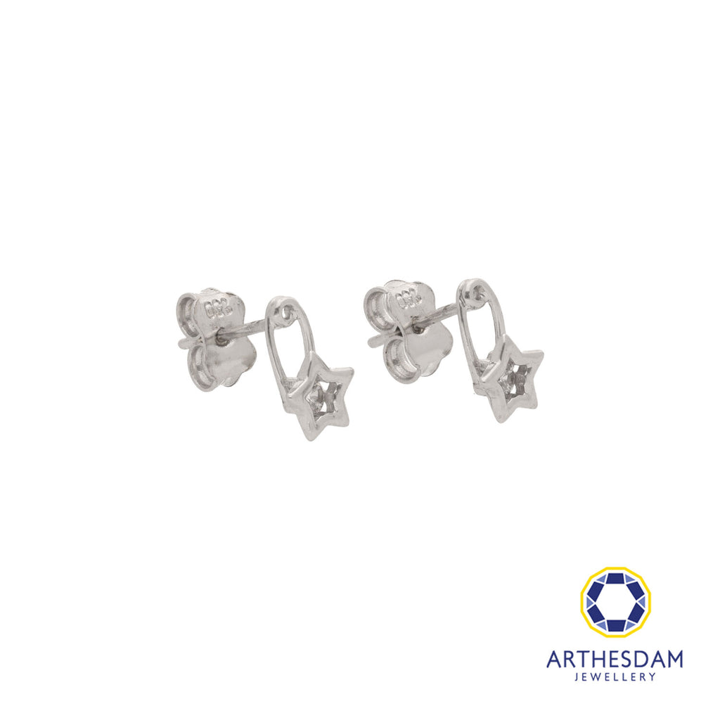 Arthesdam Jewellery 18K White Gold Star Safety Pin Earrings