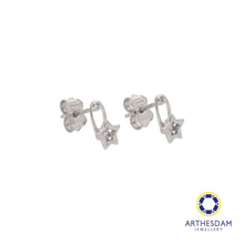 Load image into Gallery viewer, Arthesdam Jewellery 18K White Gold Star Safety Pin Earrings
