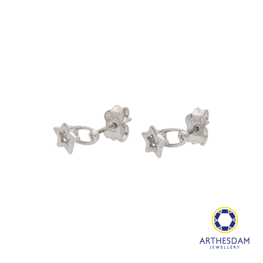 Arthesdam Jewellery 18K White Gold Star Safety Pin Earrings