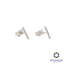 Load image into Gallery viewer, Arthesdam Jewellery 18K White Gold Sparkly Line Stud Earrings
