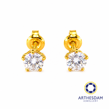 Load image into Gallery viewer, Arthesdam Jewellery 916 Gold Starry Solitaire Earrings
