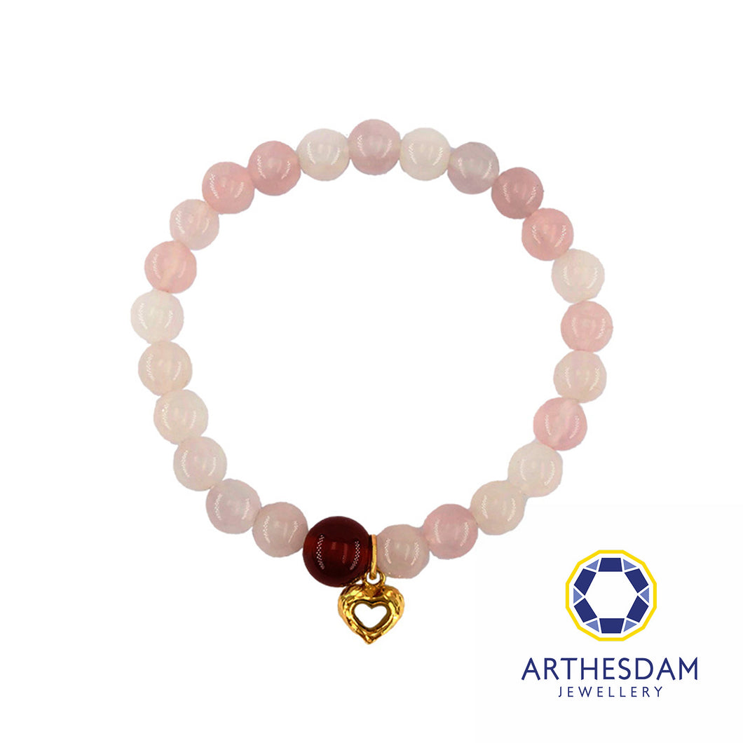 Arthesdam Jewellery 916 Gold Solo Heart Rose Quartz Beaded Bracelet