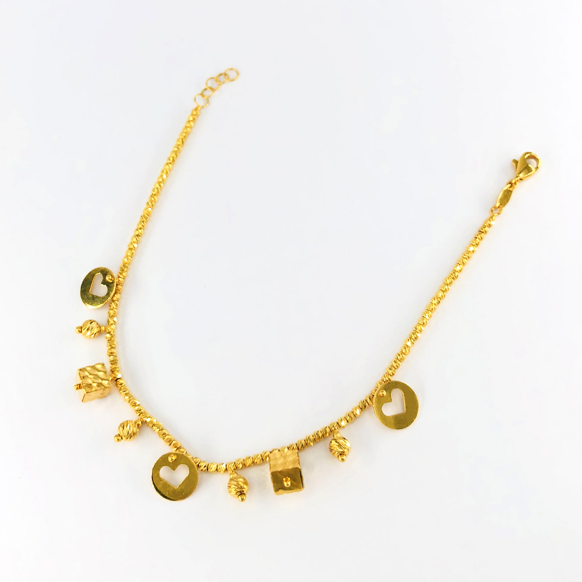 Arthesdam Jewellery 916 Gold Double Love Heart Dangling Bracelet