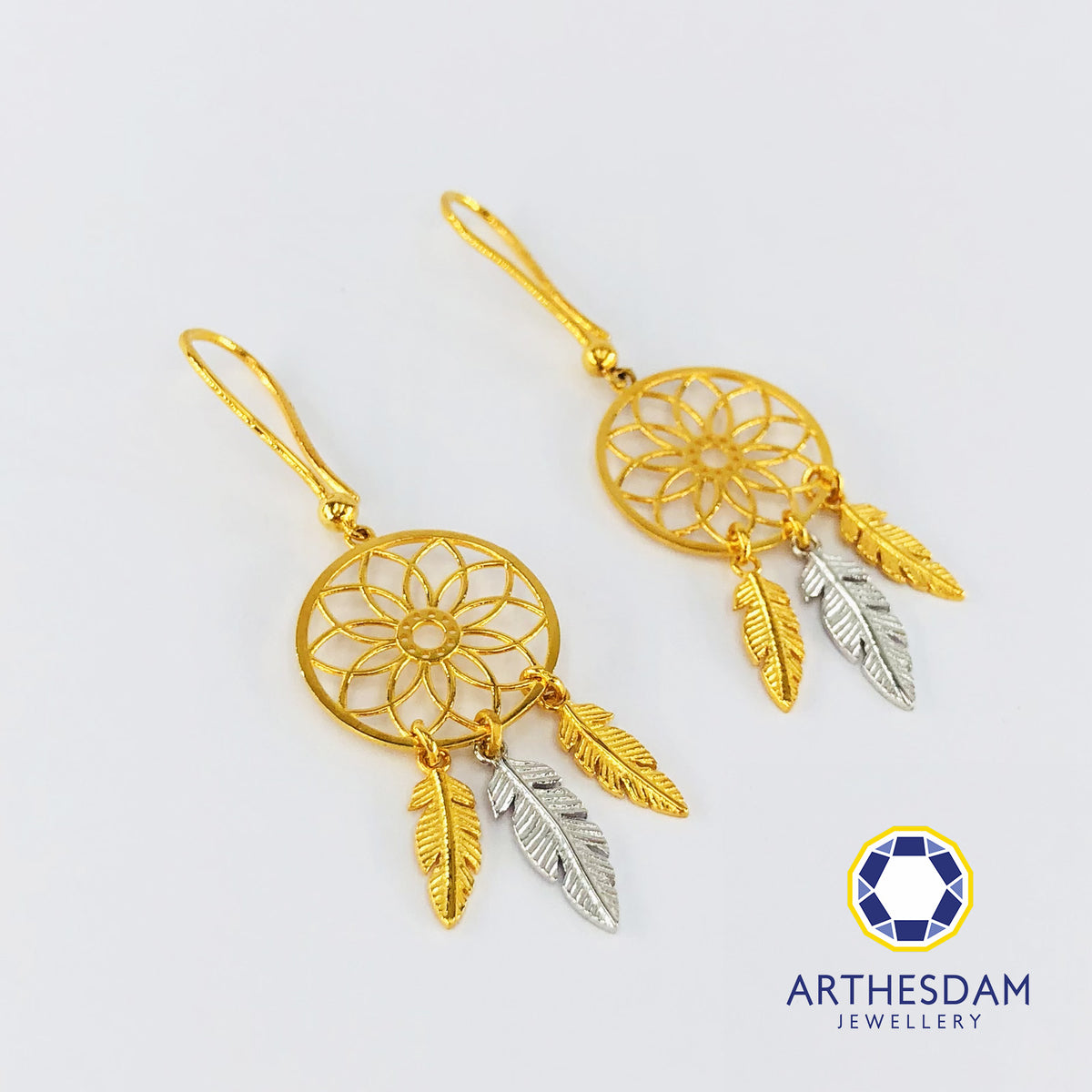 Arthesdam Jewellery 916 Gold Two-toned Dreamcatcher Earrings