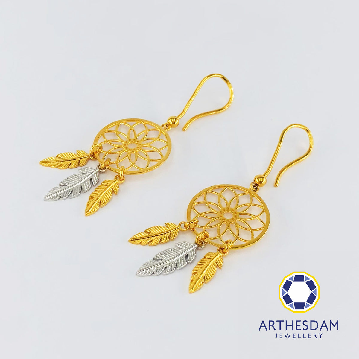 Arthesdam Jewellery 916 Gold Two-toned Dreamcatcher Earrings