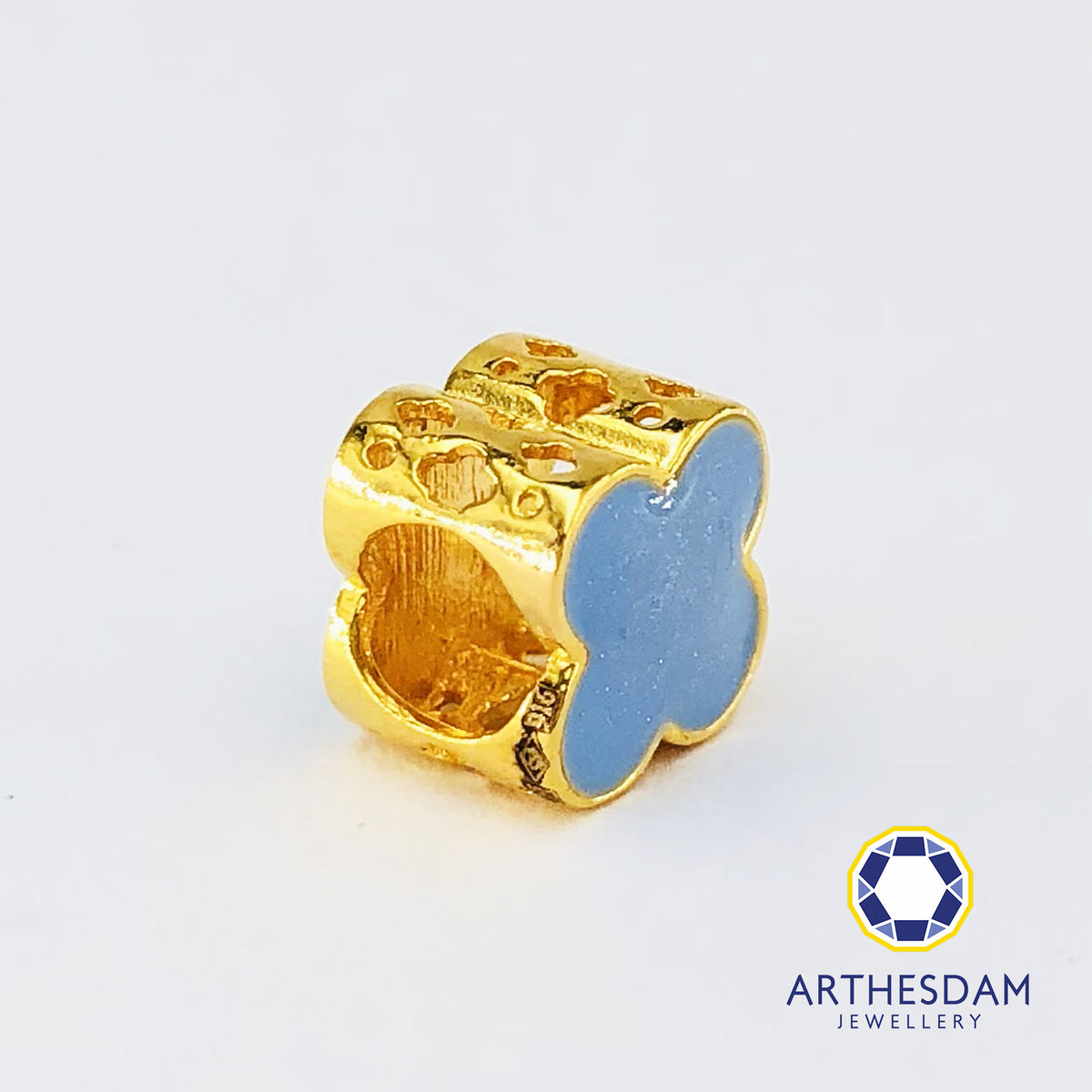 Arthesdam Jewellery 916 Gold Pastel Blue Clover Spacer Charm