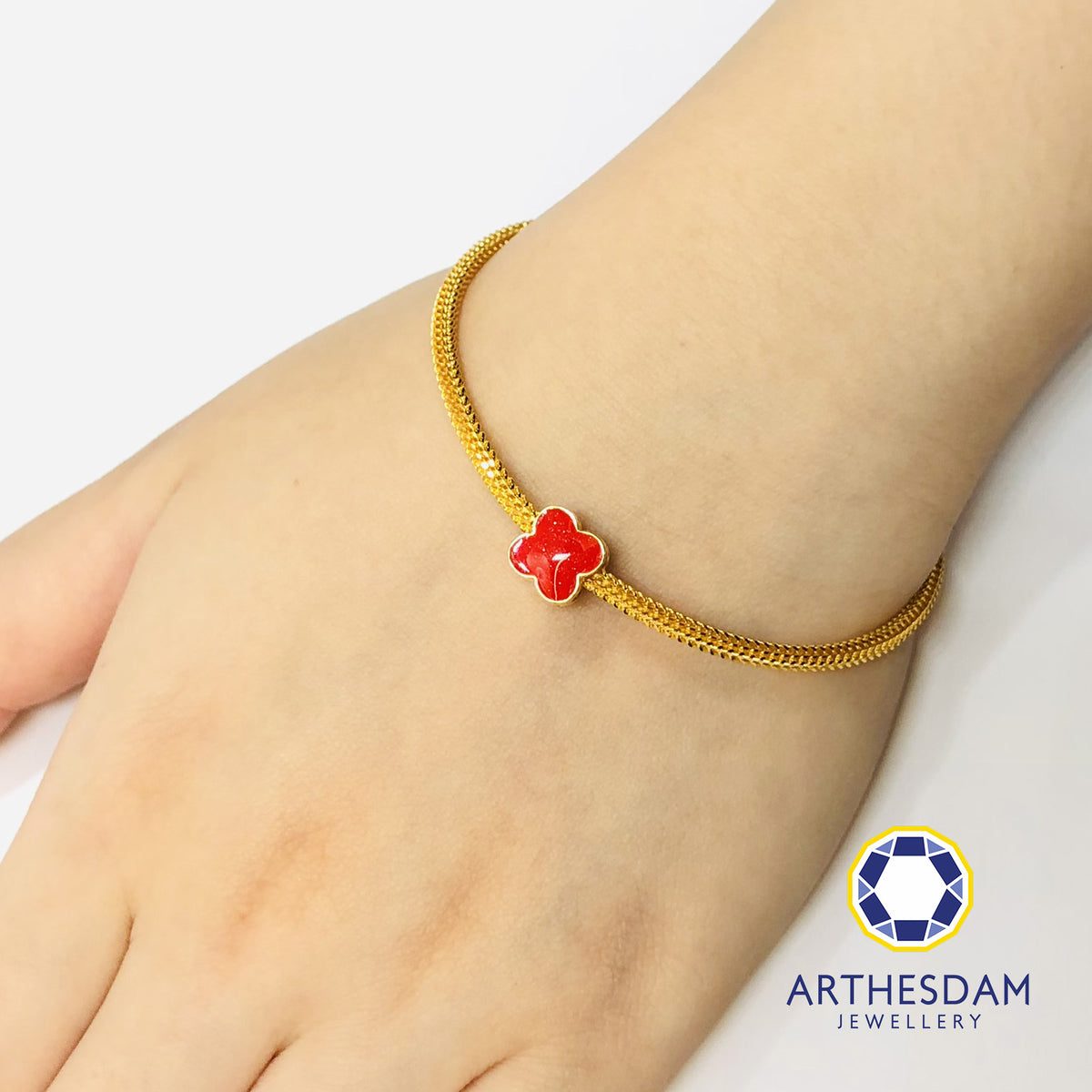 Arthesdam Jewellery 916 Gold Crimson Clover Spacer Charm