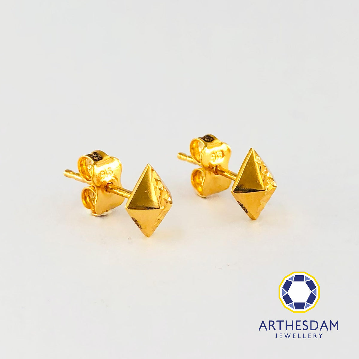Arthesdam Jewellery 916 Gold Pyramid Diamond Earrings
