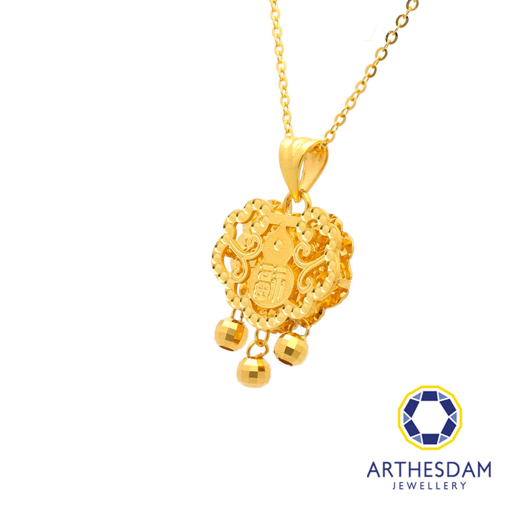 Arthesdam Jewellery 916 Gold Intricate Wealth Lock with "Fu" Pendant