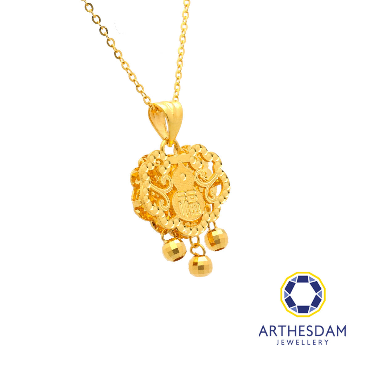Arthesdam Jewellery 916 Gold Intricate Wealth Lock with "Fu" Pendant
