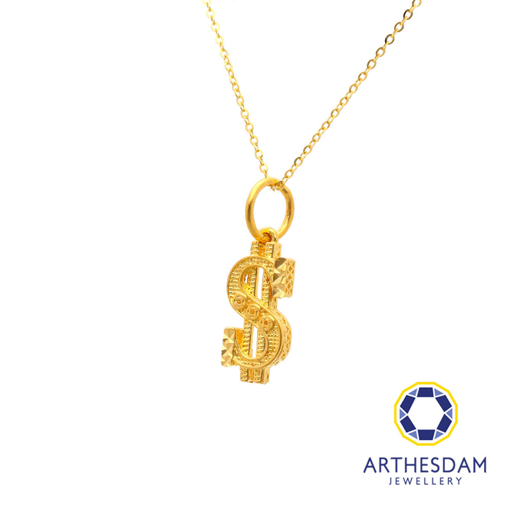 Arthesdam Jewellery 916 Gold Dollar Sign with 3 Lucky Coins Pendant