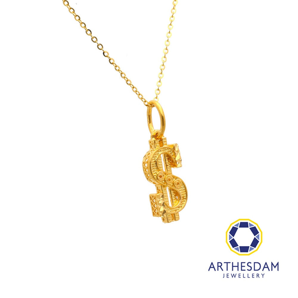 Arthesdam Jewellery 916 Gold Dollar Sign with 3 Lucky Coins Pendant