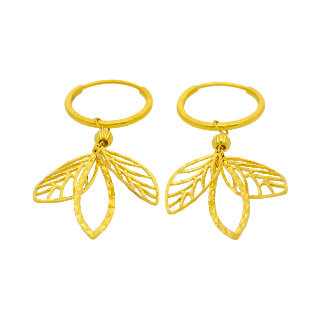 Arthesdam Jewellery 916 Gold Dangling Leaves Hoop Earrings