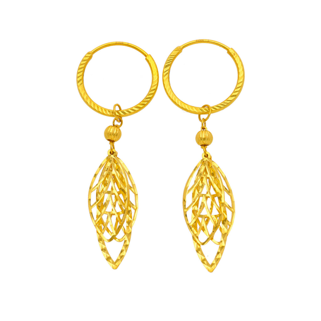 Arthesdam Jewellery 916 Gold Dangling Leaves Hoop Earrings