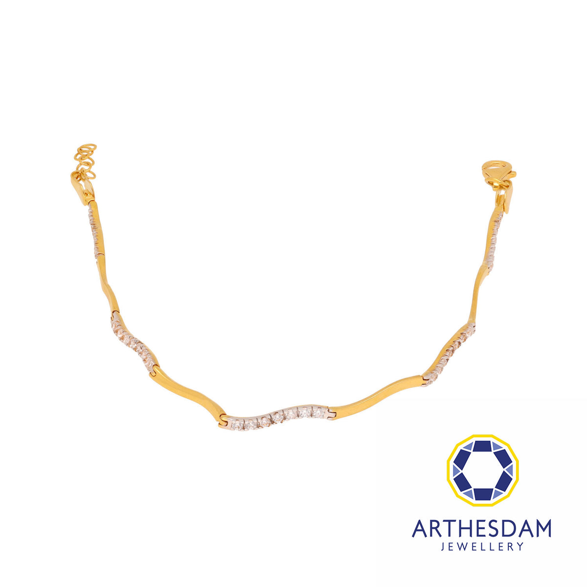 Arthesdam Jewellery 916 Gold Two-Toned Semi-Stiff Curvy Stone Tube Bracelet