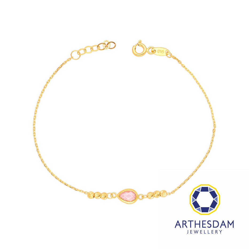 Arthesdam Jewellery 916 Gold Pink Teardrop Bracelet