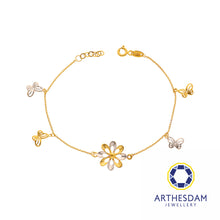 Load image into Gallery viewer, Arthesdam Jewellery 916 Gold Two-Toned Butterfly with Flower Bracelet
