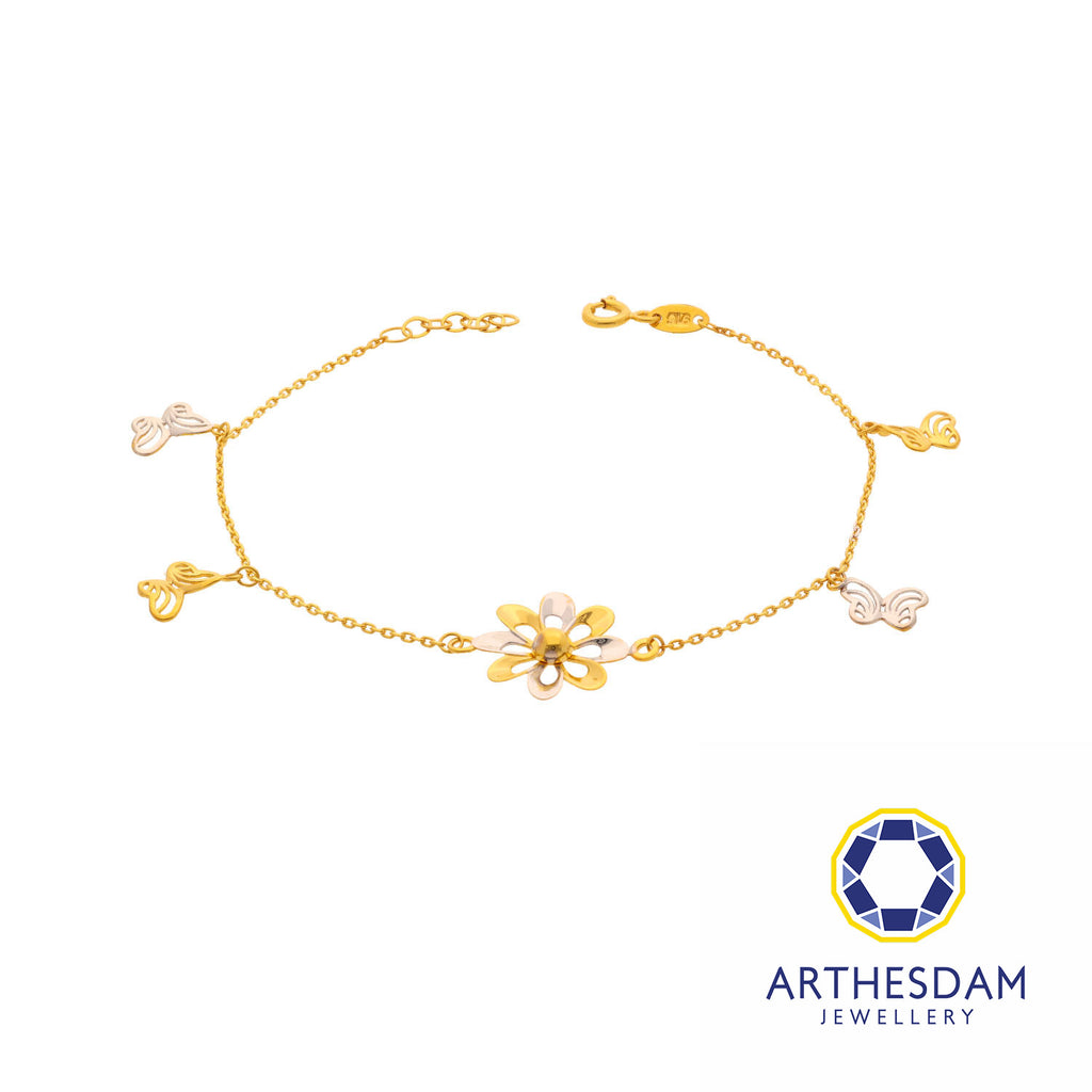Arthesdam Jewellery 916 Gold Two-Toned Butterfly with Flower Bracelet