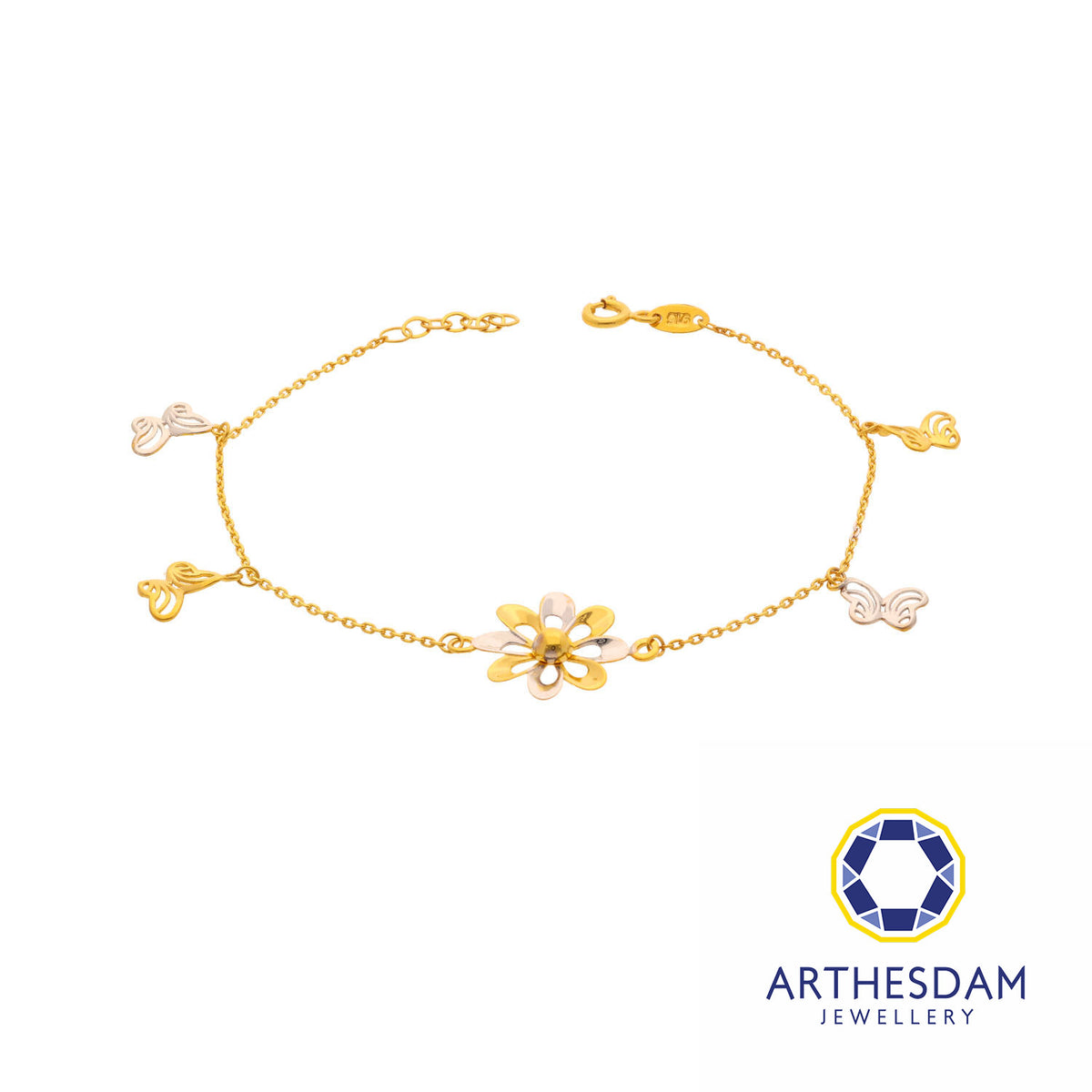 Arthesdam Jewellery 916 Gold Two-Toned Butterfly with Flower Bracelet