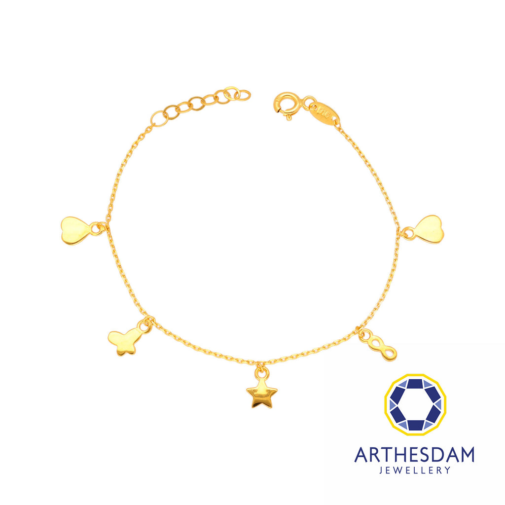 Arthesdam Jewellery 916 Gold Multi-Dangling Dainty Charm Bracelet