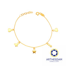 Load image into Gallery viewer, Arthesdam Jewellery 916 Gold Multi-Dangling Dainty Charm Bracelet
