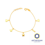 Arthesdam Jewellery 916 Gold Multi-Dangling Dainty Charm Bracelet