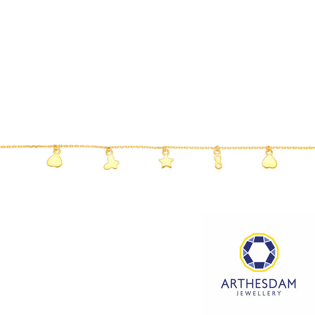 Arthesdam Jewellery 916 Gold Multi-Dangling Dainty Charm Bracelet