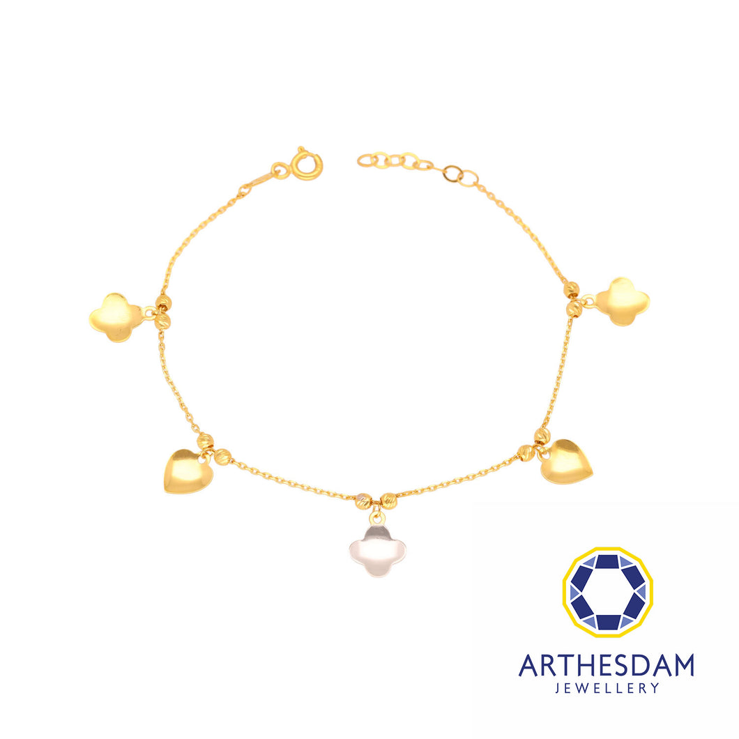 Arthesdam Jewellery 916 Gold Two-Toned Clover with Heart Bracelet