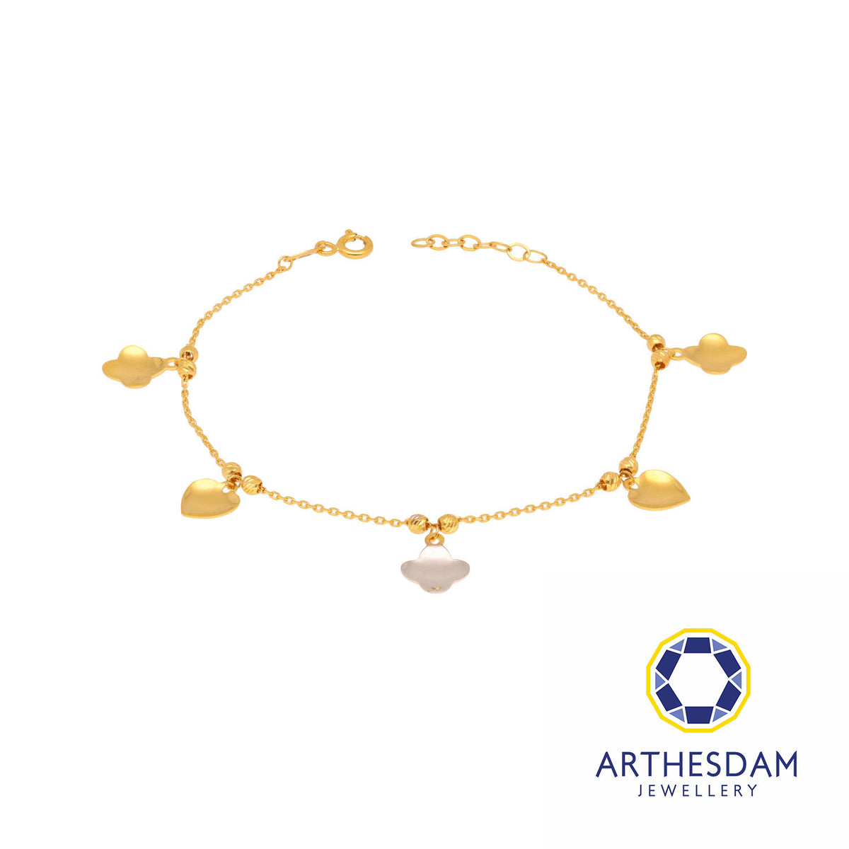 Arthesdam Jewellery 916 Gold Two-Toned Clover with Heart Bracelet