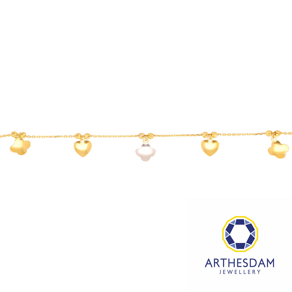 Arthesdam Jewellery 916 Gold Two-Toned Clover with Heart Bracelet