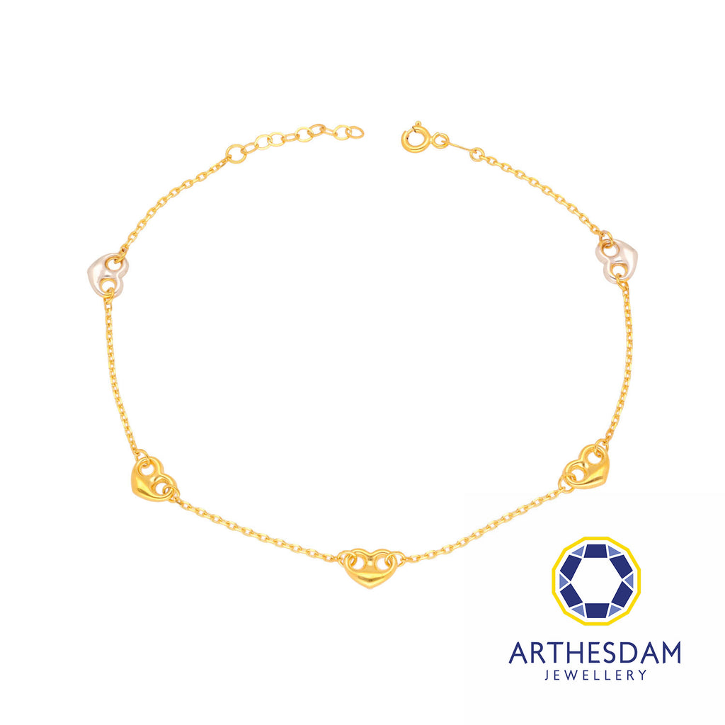 Arthesdam Jewellery 916 Gold Two-Toned Heart Marina Link Anklet