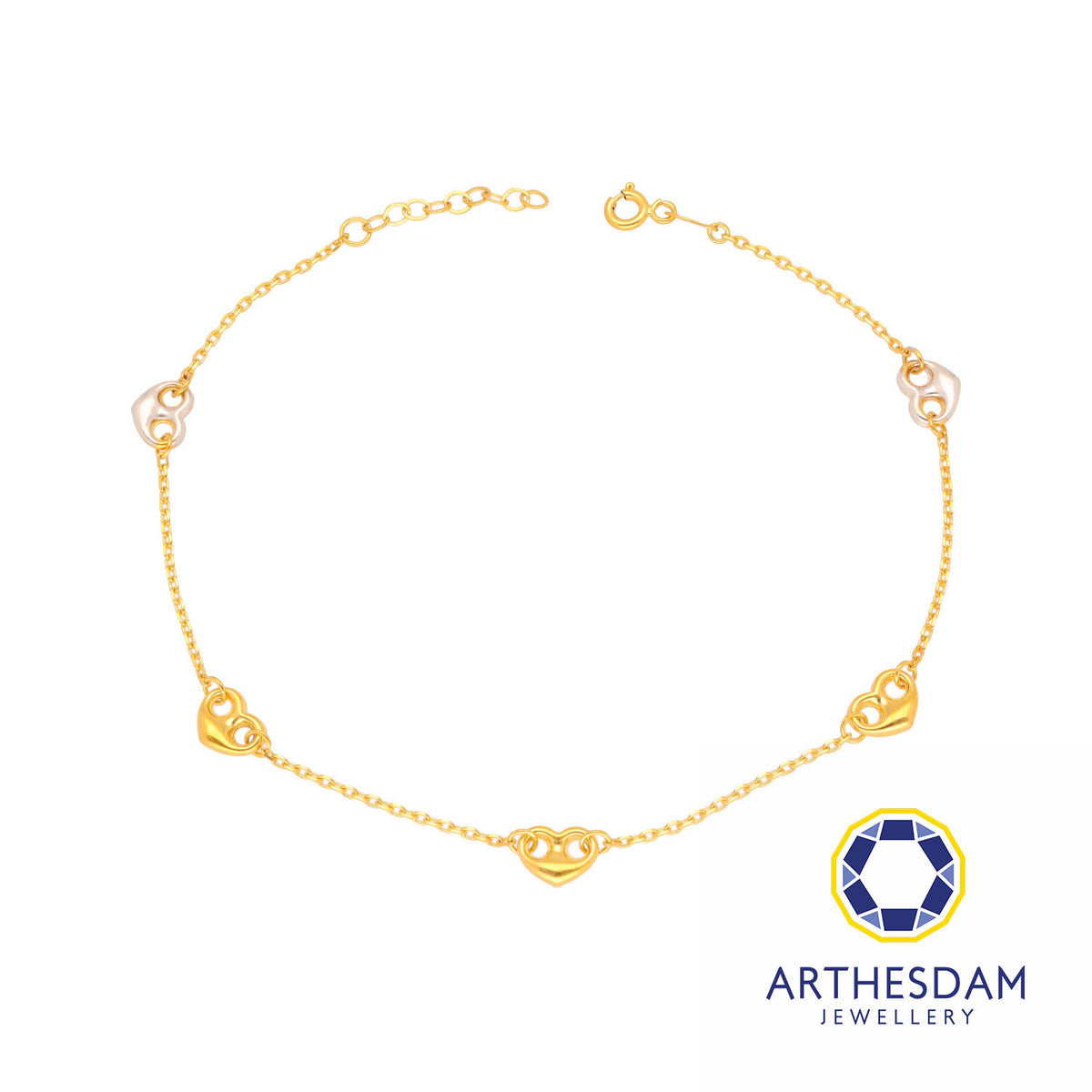 Arthesdam Jewellery 916 Gold Two-Toned Heart Marina Link Anklet