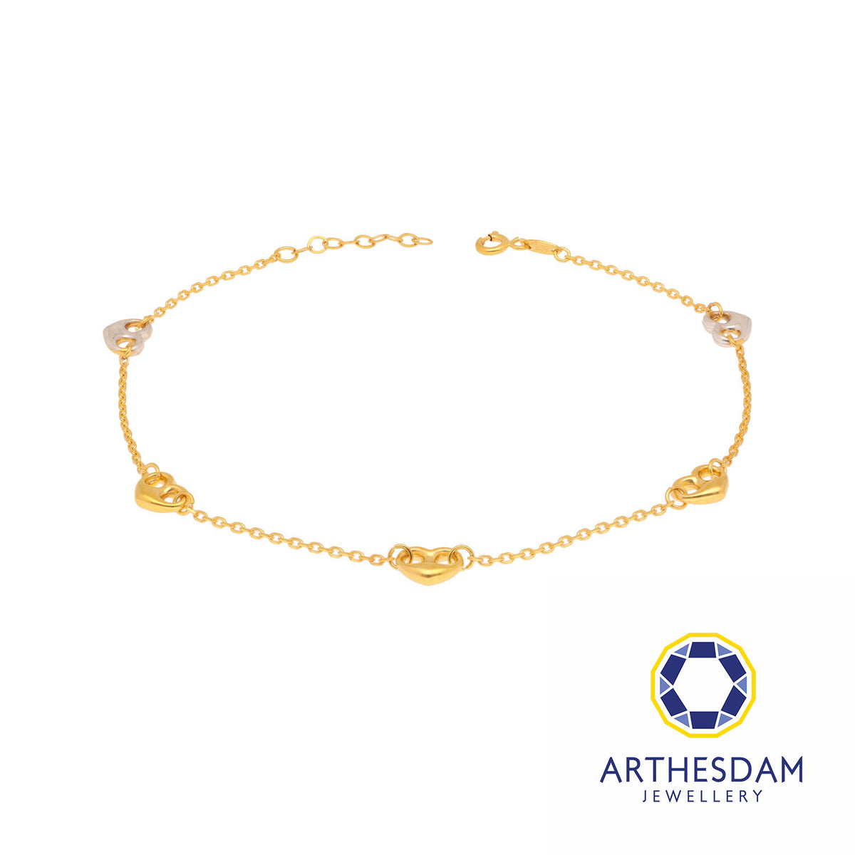 Arthesdam Jewellery 916 Gold Two-Toned Heart Marina Link Anklet