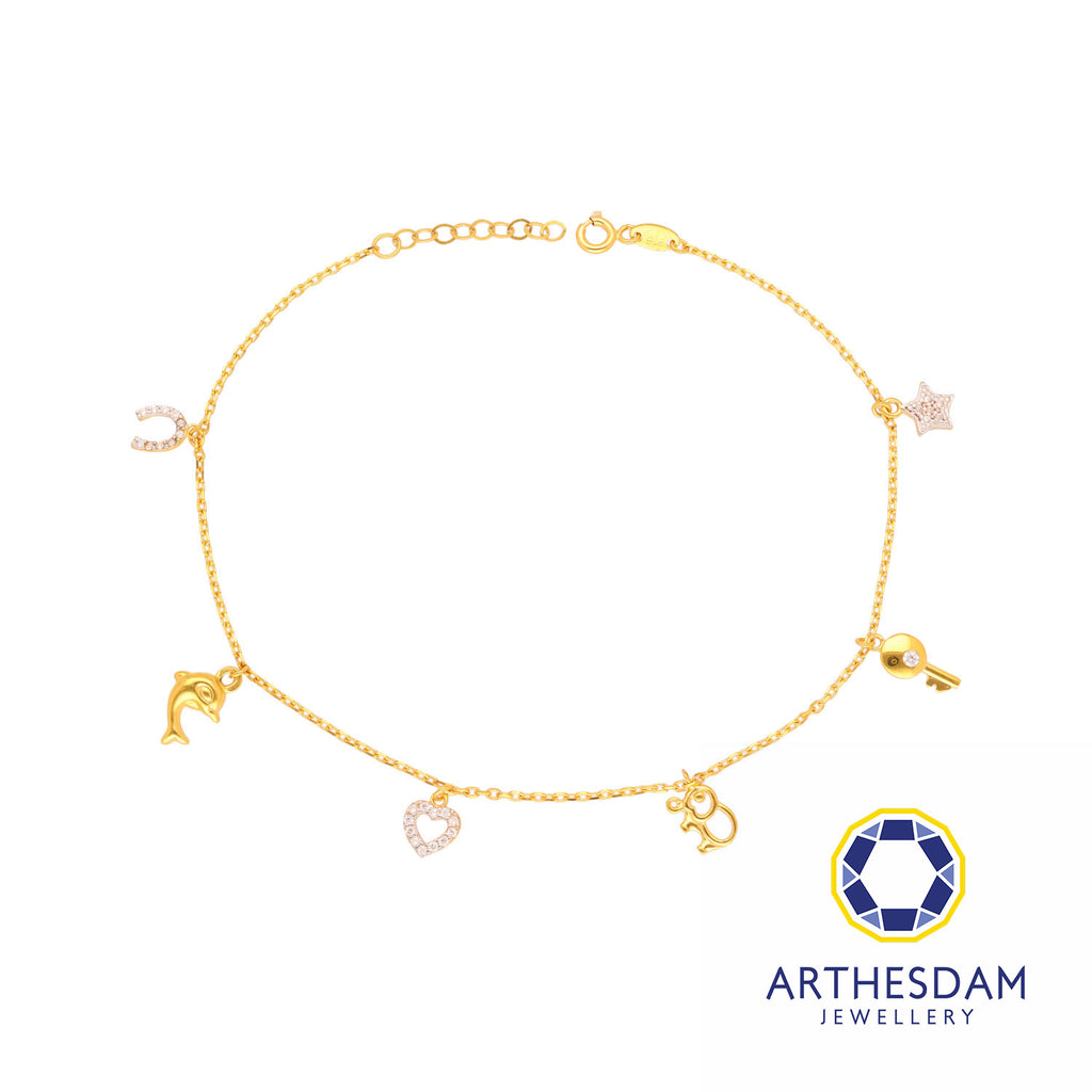 Arthesdam Jewellery 916 Gold Multi-Dangling Charm Anklet