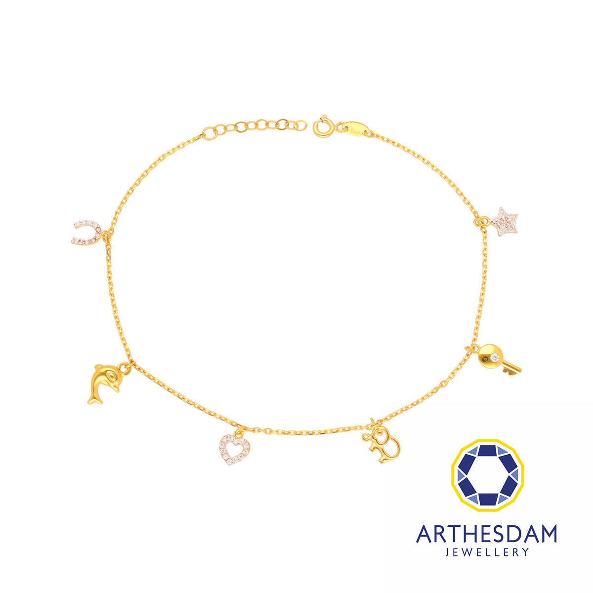 Arthesdam Jewellery 916 Gold Multi-Dangling Charm Anklet
