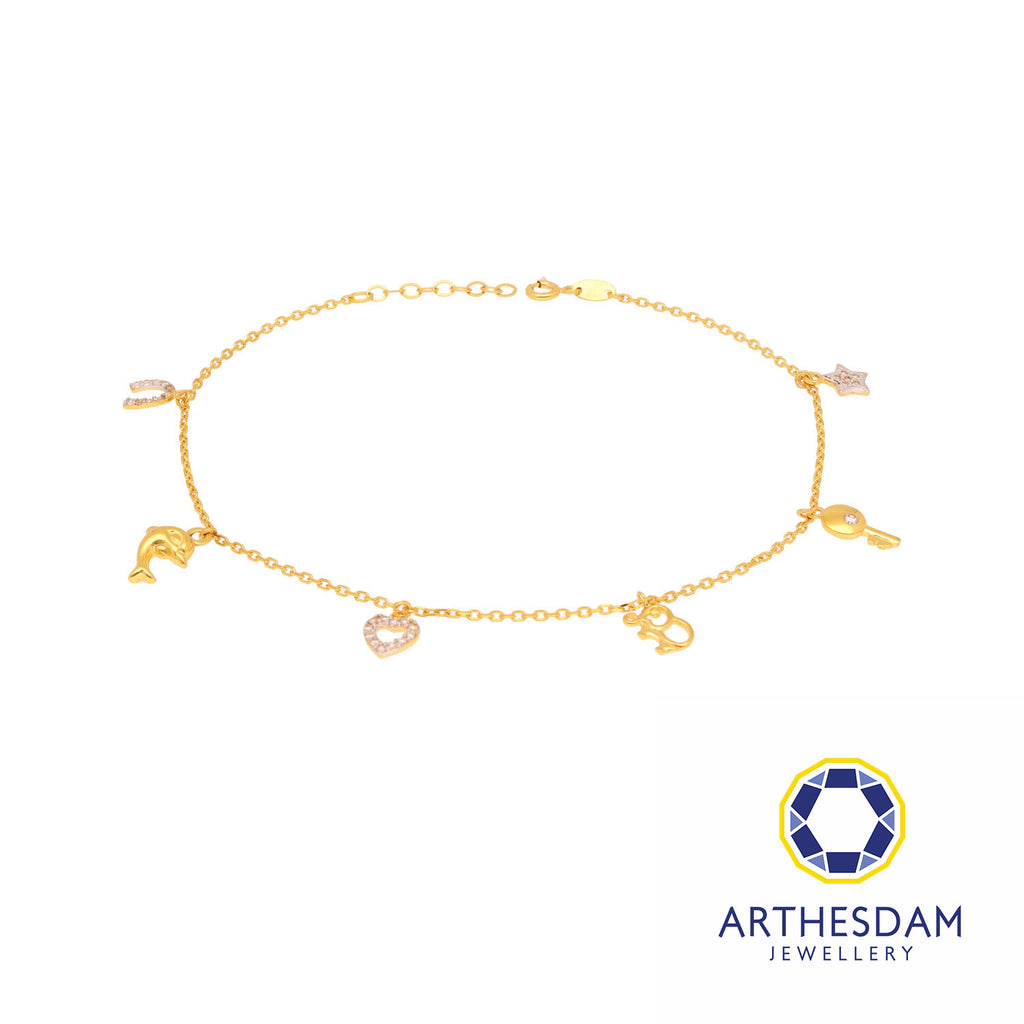 Arthesdam Jewellery 916 Gold Multi-Dangling Charm Anklet