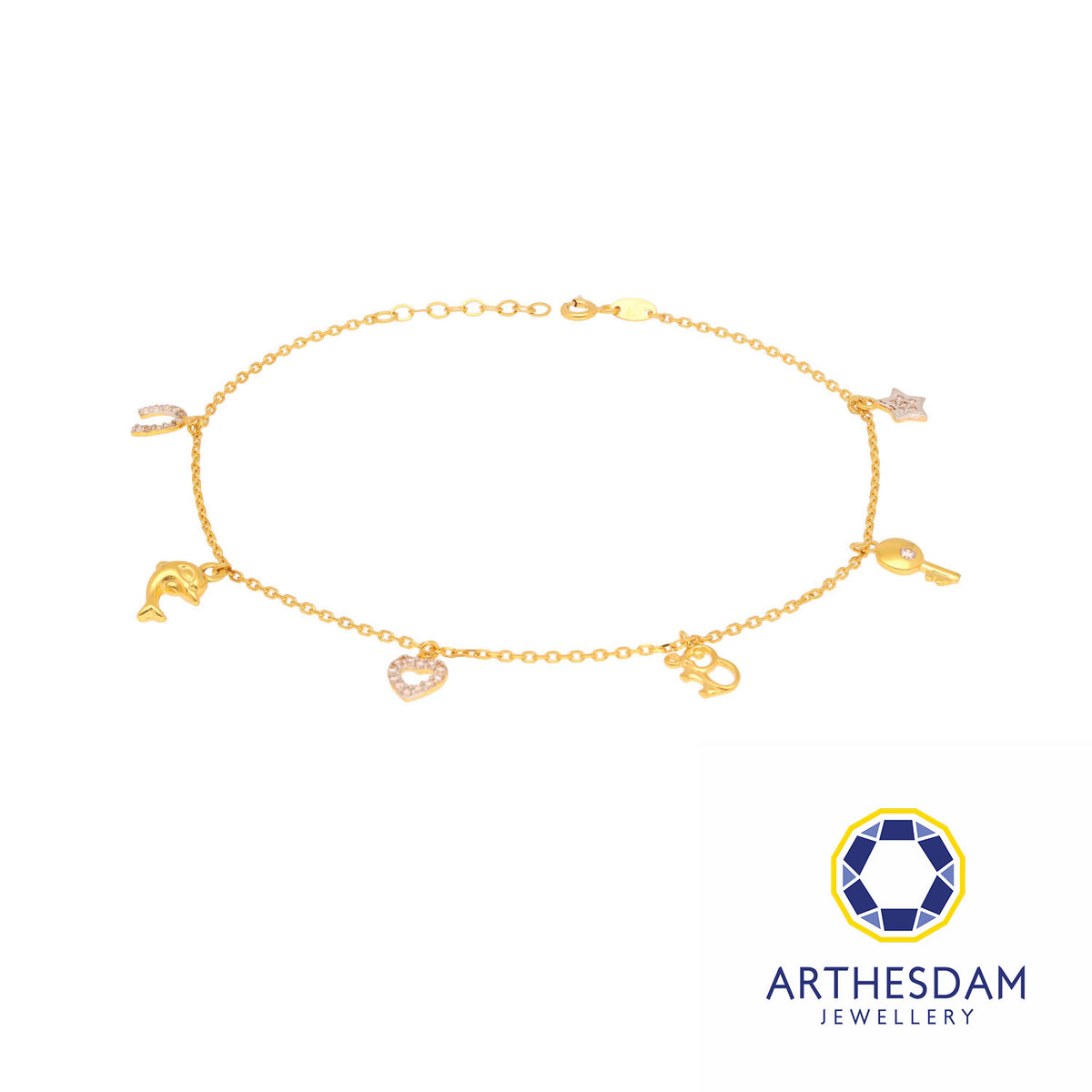 Arthesdam Jewellery 916 Gold Multi-Dangling Charm Anklet