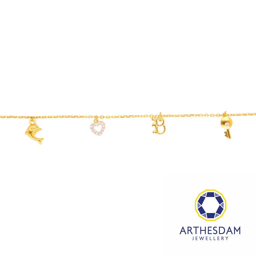 Arthesdam Jewellery 916 Gold Multi-Dangling Charm Anklet