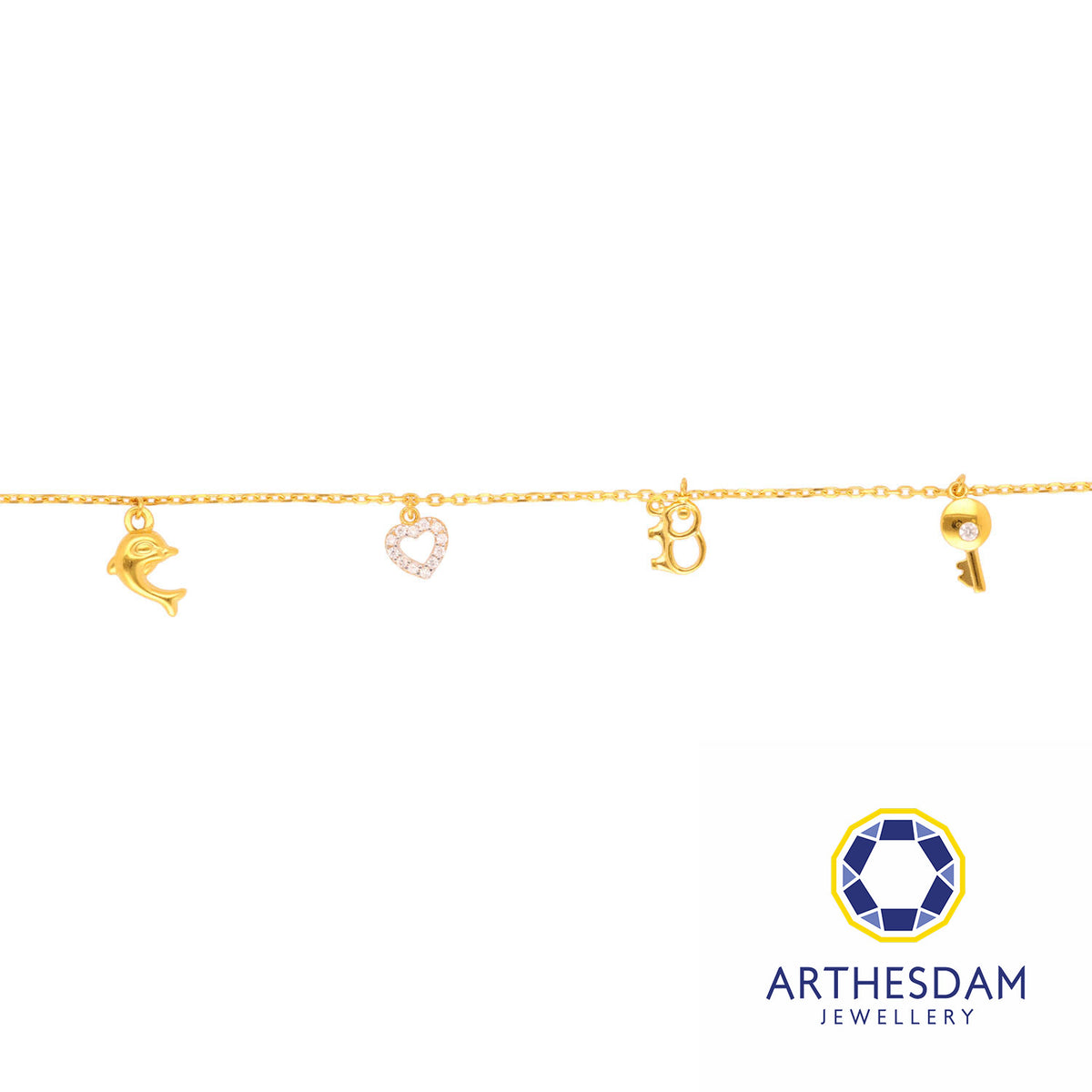 Arthesdam Jewellery 916 Gold Multi-Dangling Charm Anklet
