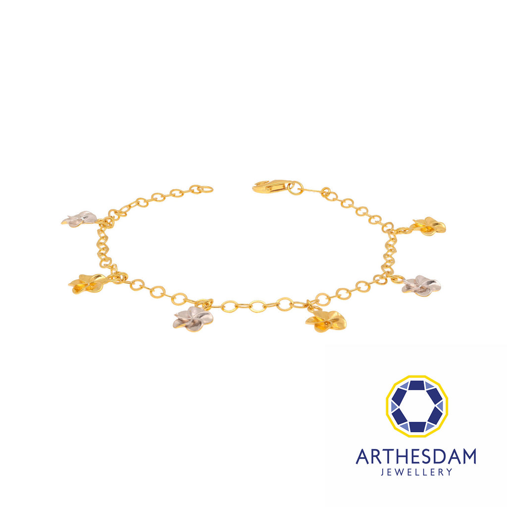 Arthesdam Jewellery 916 Gold Two-Toned Dangling Flower Anklet