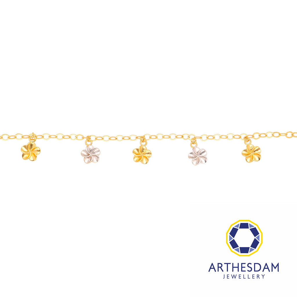Arthesdam Jewellery 916 Gold Two-Toned Dangling Flower Anklet